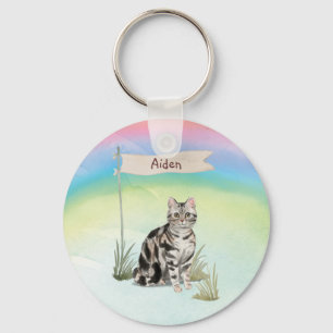 Custom Name American Short Hair Pet Cat Keychain