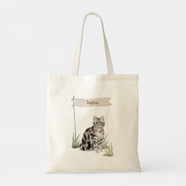 Custom Name American Short Hair Pet Cat Tote Bag (Back)