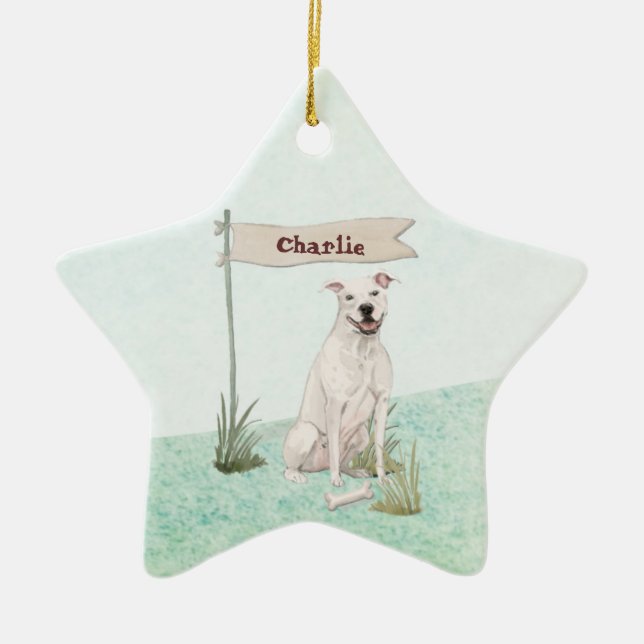 Custom Name American Staffordshire Terrier Pet Dog Ceramic Ornament (Front)