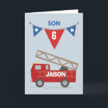Custom Name and Age, 6th Birthday Son, Firetruck Card<br><div class="desc">Your son’s birthday is as special as the day he was born. Make it more special with this card is age and name customizable fire truck card.</div>