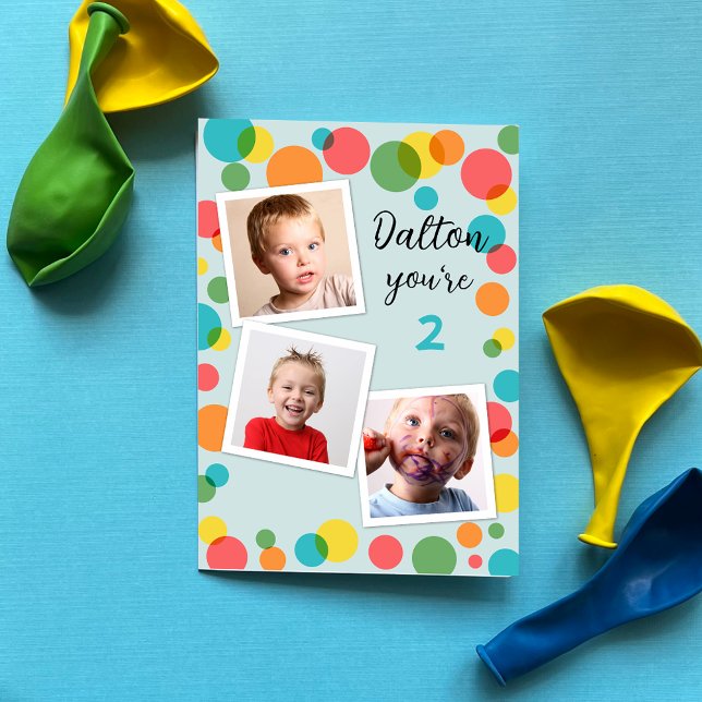 Custom Name and Age Boys Polka Dot Photo Birthday Card (Creator Uploaded)