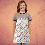 Custom Name and Cupcake Print Apron for Kids<br><div class="desc">Cute cupcake apron for kids. Decorated with a pretty and colourful pattern made of cupcakes. Personalized with a custom name that you can customize with your own name or short text. Great gift for a kid who loves to bake or eat cupcakes and other sweets and desserts.</div>