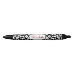 Custom Name and Elegant Black and White Damask A21 Ink Pen