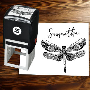 Custom Name and Elegant Dragonfly Self-inking Stamp