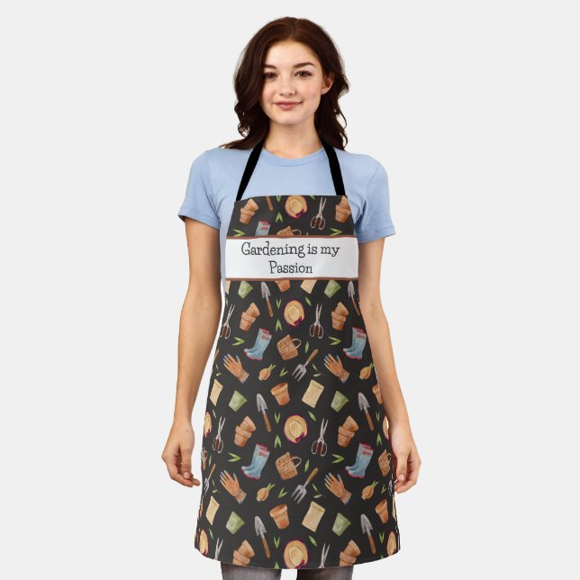 Custom Name and Garden Tools Print Apron (Worn)