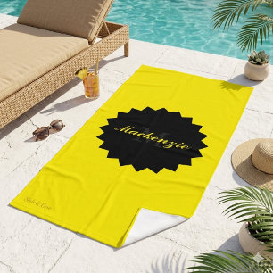 Custom Name and Initial in Sunny Yellow Beach Towel