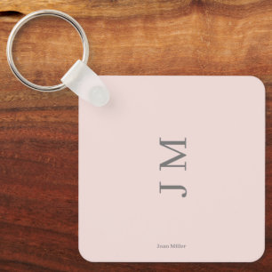 Custom Name and Initials Minimalist Barely Pink Keychain