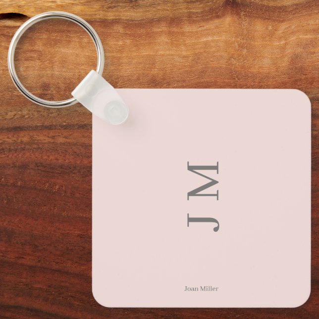 Custom Name and Initials Minimalist Barely Pink Keychain (Front)