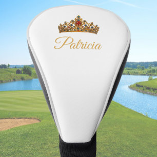 Custom Name and Jeweled Gold Crown Golf Head Cover