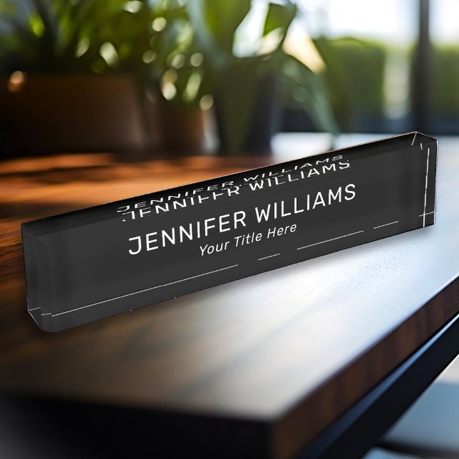 Custom Name And Job Title Elegant Black And White Nameplate (Creator Uploaded)