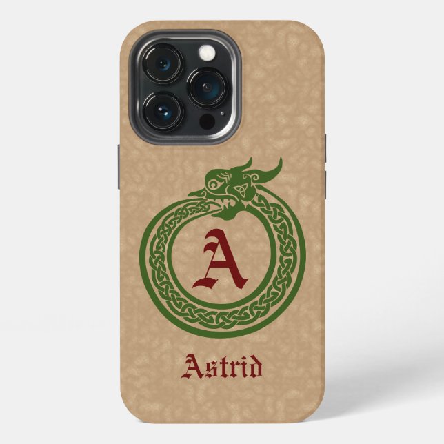 Custom Name and Monogram Celtic Style Ouroboros iPhone Case (Back)