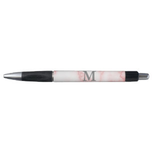 Custom Name and Monogram on Pink Marble Look Pen