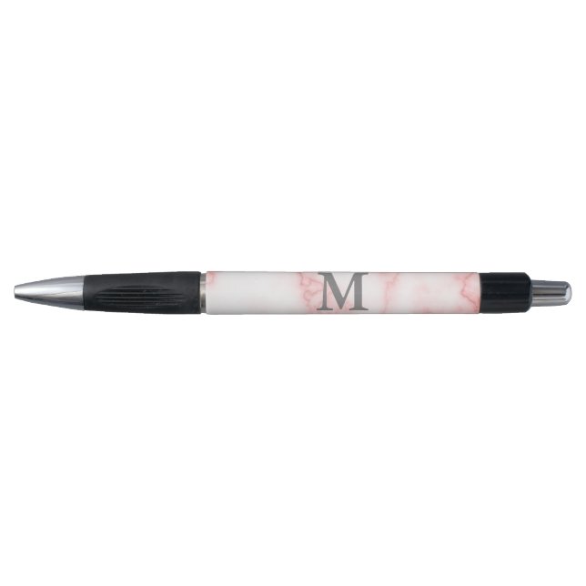 Custom Name and Monogram on Pink Marble Look Pen (Front)