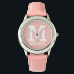 Custom Name and Monogrammed Bold Typography Pink Watch<br><div class="desc">Custom Name and Monogrammed Bold Typography Pink Watch.</div>
