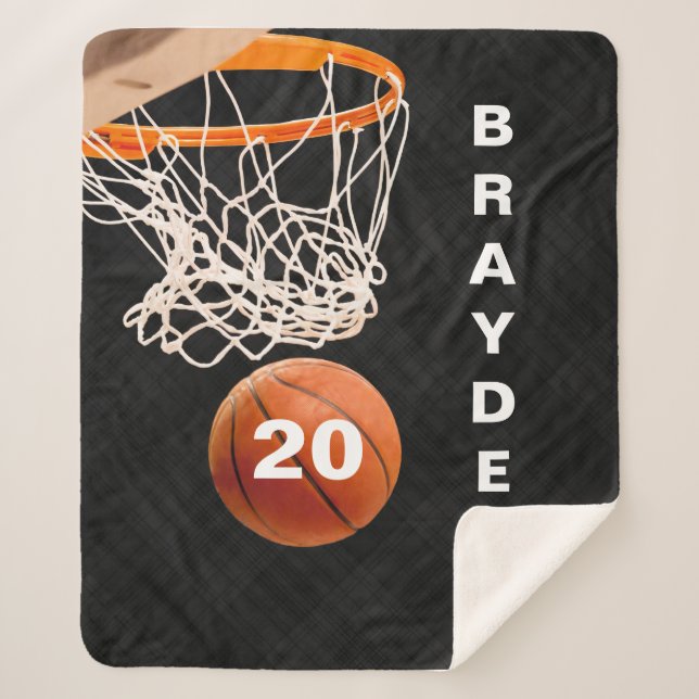 Custom Name and Number Basketball Sherpa Blanket (Front)