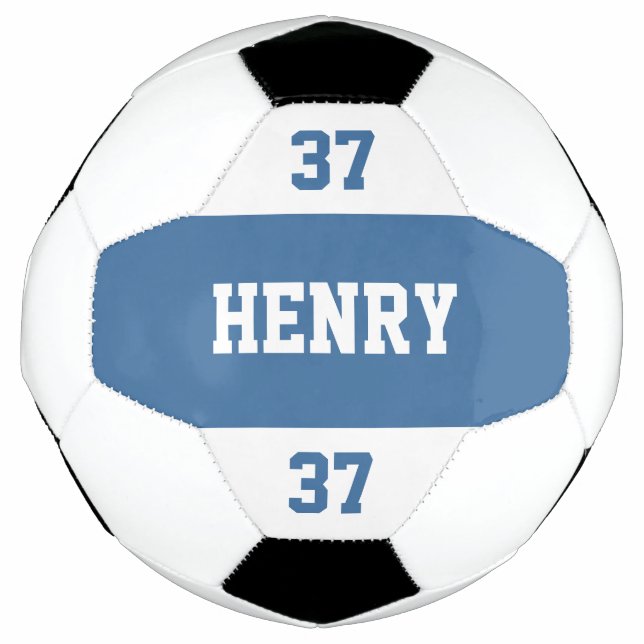 Custom Name and Number Cool Blue Personalized Soccer Ball (Front)