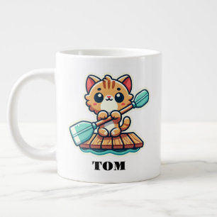 Custom name and personalized rowing cute cat large coffee mug