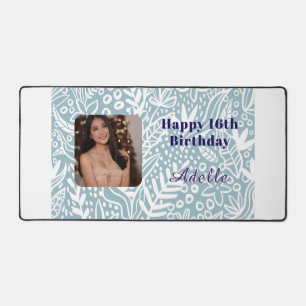 Custom Name and Photo 16th Birthday Green Desk Mat