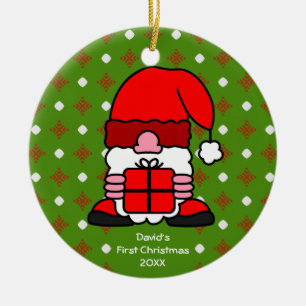 Custom Name and Photo Cute Christmas Santa Claus Ceramic Ornament