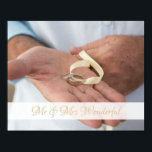 Custom Name and Photo Wedding Poster<br><div class="desc">Personalize with your names on a beautiful garden wedding styled photo with yellow and blue theme. Mr & Mrs Wonderful ...  Wedding rings on a man's hand with yellow ribbon. Man wearing pale blue shirt holding pale yellow ribbon. Exchange the image for your own.</div>