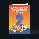 Custom Name and Relation Boy 2nd Birthday Sports Card<br><div class="desc">He will be turning two soon and you are looking for a way to make his day more fun. Well for one you can send him this colorful card with a fun inside message. That’s not all,  this card also has a customizable and personalizable front.</div>