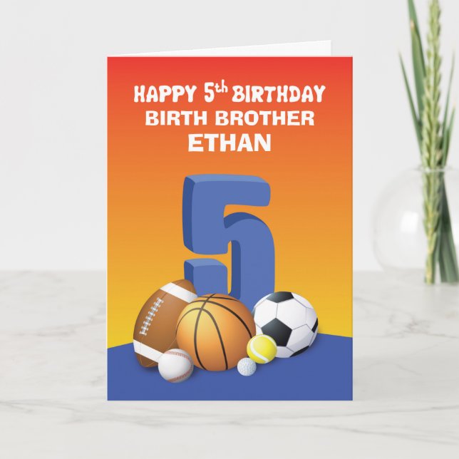 Custom Name and Relation Boy 5th Birthday Sports Card (Front)