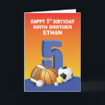 Custom Name and Relation Boy 5th Birthday Sports Card<br><div class="desc">A five year old boy will definitely like this card that features a collection of sports balls on its front and has a fun sports related message. Most importantly is you can personalize this with his name and relation to greet him a happy 5th birthday.</div>