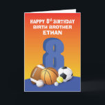 Custom Name and Relation Boy 8th Birthday Sports Card<br><div class="desc">If you are considering sending a birthday card to greet a boy you know a happy 8th birthday then you have already found maybe the best card to do that. Additionally this card has a personalizable name and relationship.</div>