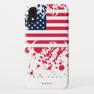 Custom Name and State   Grunge US American Flag iPhone XR Case
