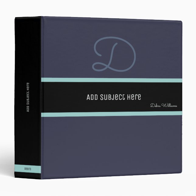 custom name and subject, modern blue binder (Front/Spine)