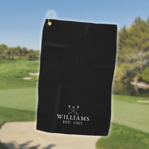 Custom Name And Year Golf Clubs Black And White Golf Towel