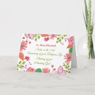 Custom Name and Year Nun Jubilee Watercolor Flower Card