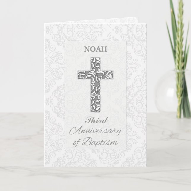 Custom Name and Year Third Anniversary Baptism Card (Front)