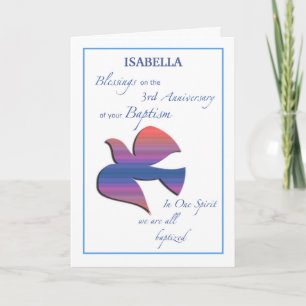 Custom Name and Year Third Anniversary of Baptism Card