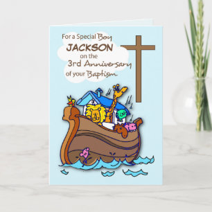 Custom Name and Year, Third Anniversary of Baptism Card