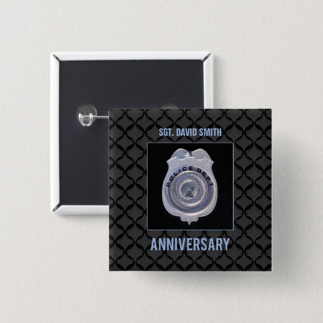 Custom Name, Anniversary with Police Department 2 Inch Square Button (Front & Back)