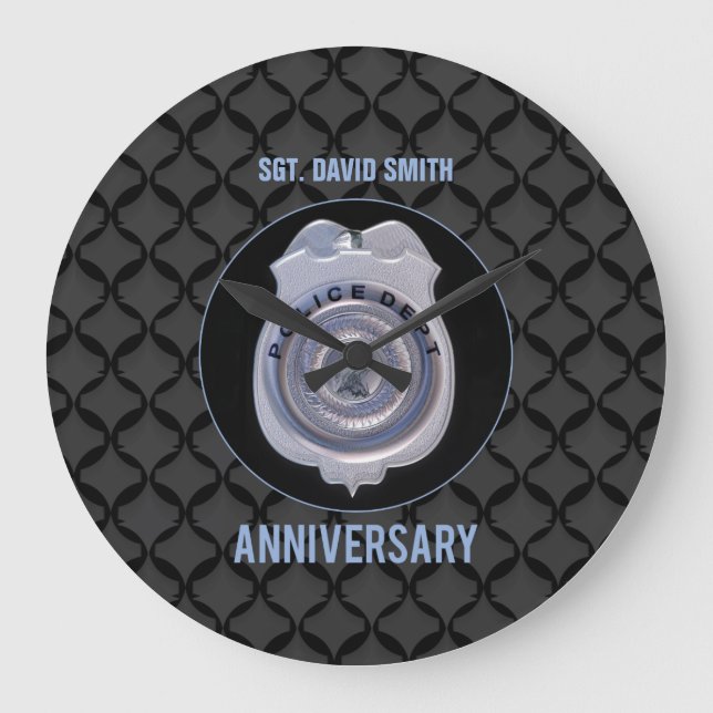 Custom Name, Anniversary with Police Department Large Clock (Front)
