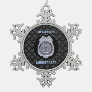 Custom Name, Anniversary with Police Department Snowflake Pewter Christmas Ornament