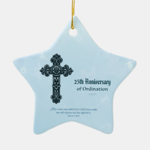 Custom Name & Anniversary Year Ordination, Priest Ceramic Ornament