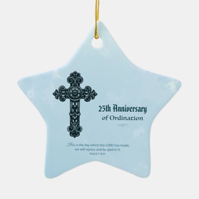 Custom Name & Anniversary Year Ordination, Priest Ceramic Ornament (Front)