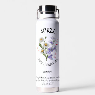 Custom Name APRIL Birth Month Flower Christian  Water Bottle