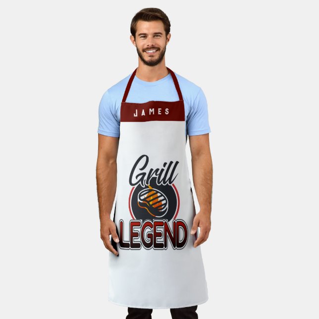 Custom Name Aprons, Personalized BBQ Grill Dad Apron (Worn)