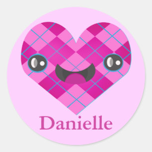 Custom Name Argyle Kawaii Heart Sticker