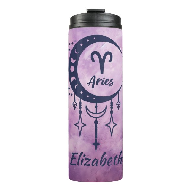 Custom Name Aries Zodiac Sign Thermal Tumbler (Front)