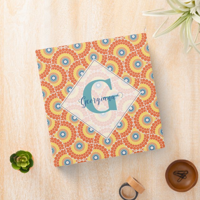 Custom Name Art Deco Aegean Summer Radiant Mandala Binder (In Situ)