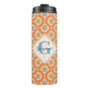Custom Name Art Deco Aegean Summer Radiant Mandala Thermal Tumbler