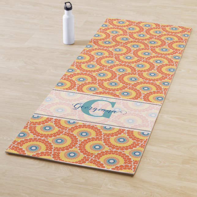 Custom Name Art Deco Aegean Summer Radiant Mandala Yoga Mat (In Situ)