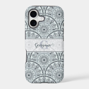 Custom Name Art Deco Floral Harmony Grey Mandala
