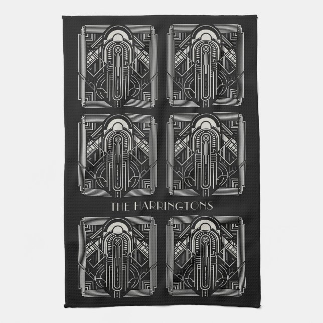 Custom Name Art Deco Kitchen Towel (Vertical)