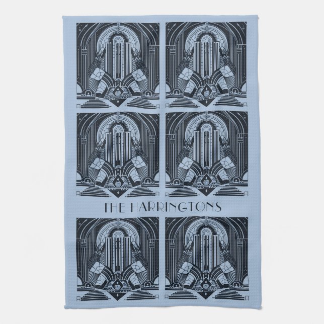 Custom Name Art Deco Kitchen Towel (Vertical)